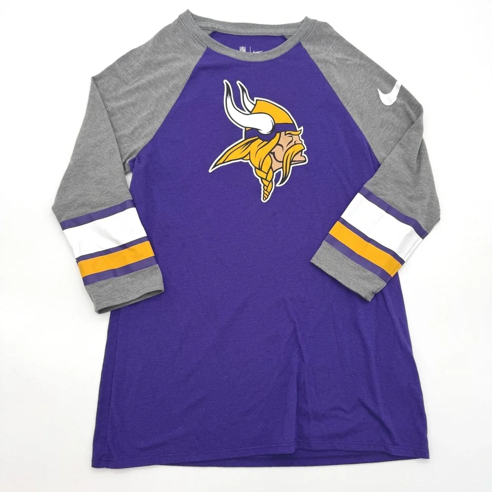 Nike Minnesota Vikings Womens Tri-Blend Raglan 3/4 Sleeve T-Shirt Purple Grey M